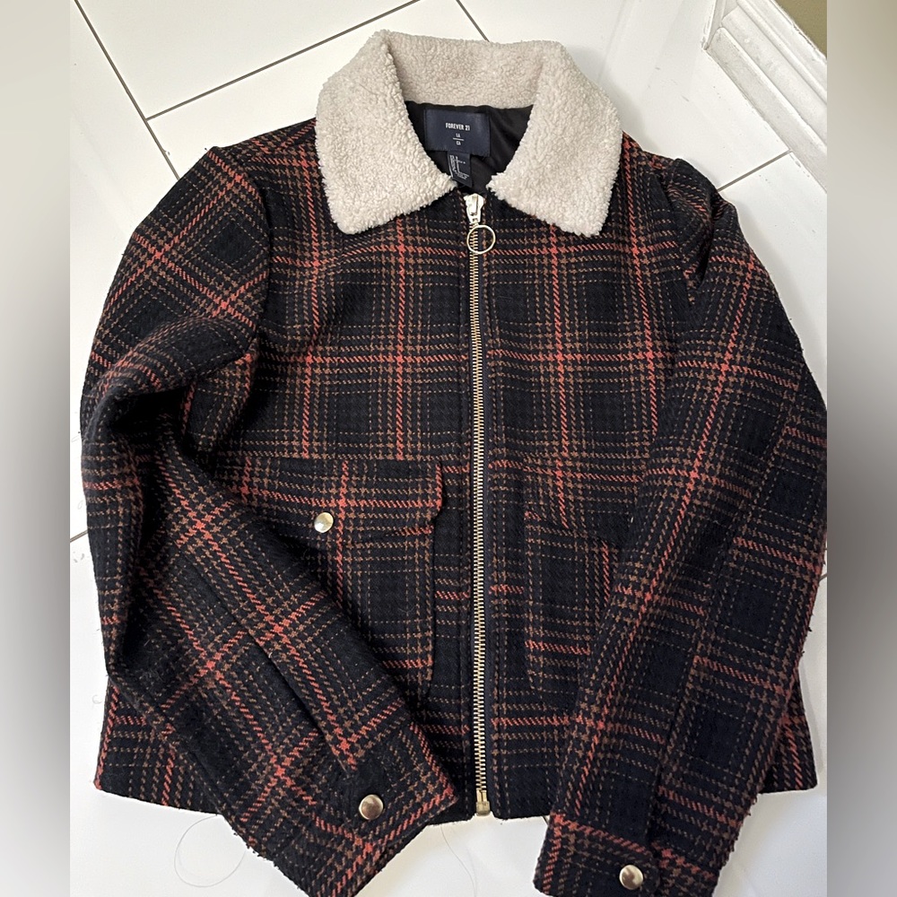 Forever 21 plaid shearling jacket
